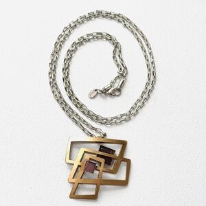 Christophe Poly Purple Glass Pendant Necklace 32" Women's Silver Gold/Bronze